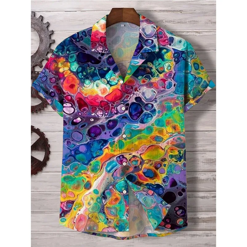 Heren kleurrijke liefde print casual shirt harajuku zomer hipster button-down shirts pigment kunst vakantie hiphop streetwear shirt