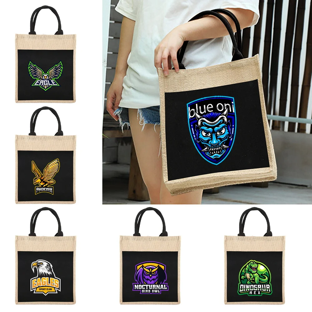 

Tote Bag Reusable Jute Shopping Bag Portable Beach Shoulder Bags Casual Large Capacity Handbag Printing Teamlogo Series