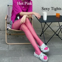 Hot Pink Bodystockings Sexy Tights Women's Transparent Hosiery Breathable Thigh High Long Socks Summer 15D Sheer Pantyhose New