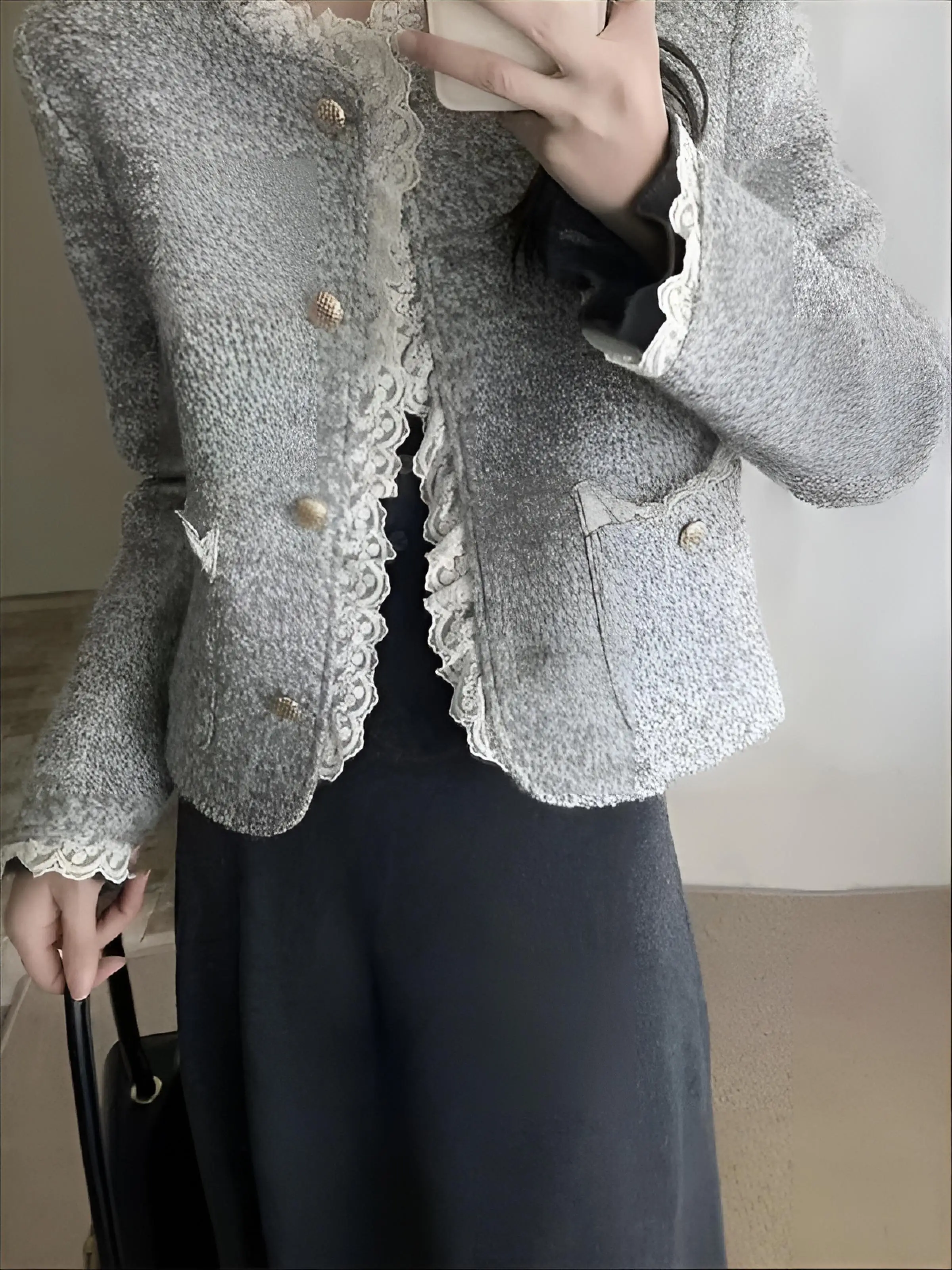 트위드 재킷 청소년용 여성용 가을 방수 경량 지퍼 캠퍼스 레귤러 아웃도어 스포츠웨어 포켓 멀티컬러