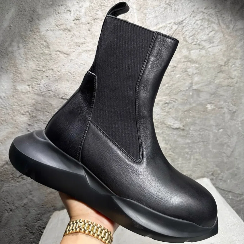 

Men's High-Top Chunky Chelsea Boots: Platform Sole, Wide Toe, Hidden Height Increase, Street Style