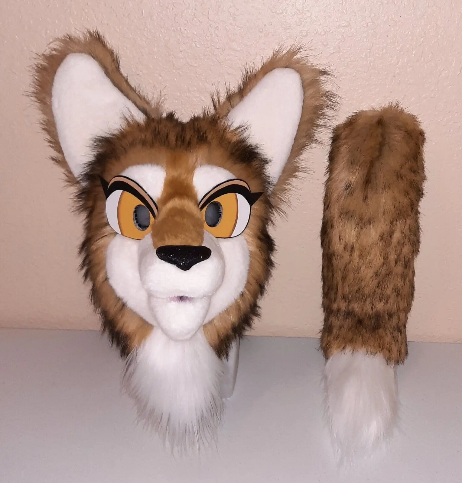 Brown Wolf Fursuit Partial Animal Costume Mascot Head and Tail Cartoon Cosplay Props