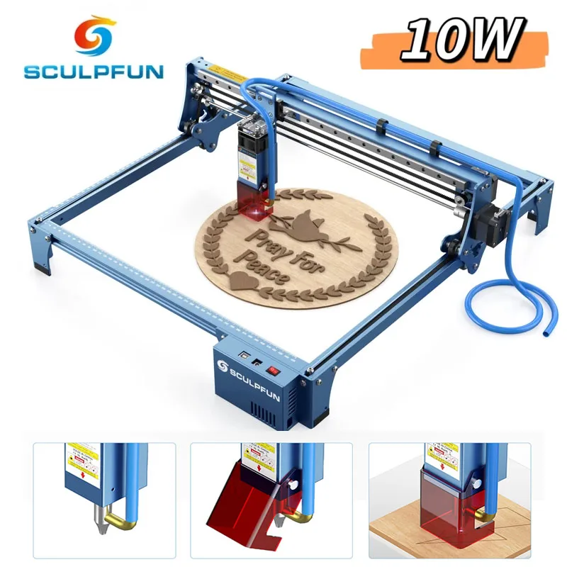 

SCULPFUN S10 Laser Engraver Machine 80W CNC Laser Engraving Cutting Machine Cutter Leather Wood Acrylic High-speed Air Assist