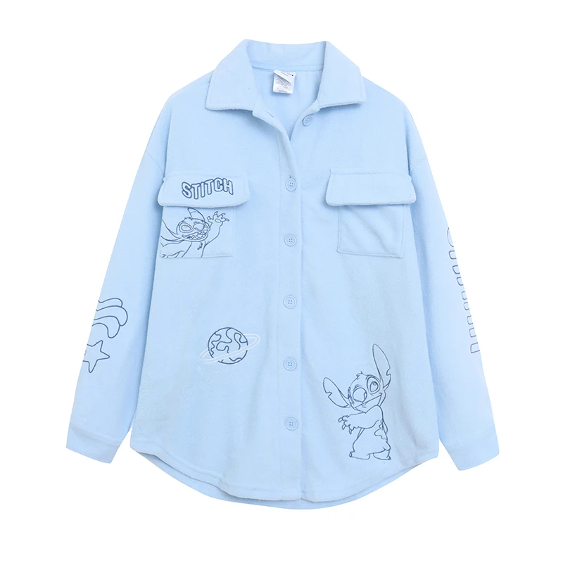 

Cartoon Embroidered Oversized Fleece Jacket Single Button Work Shirt Style Women's Fashionable Anti-Aging Coat