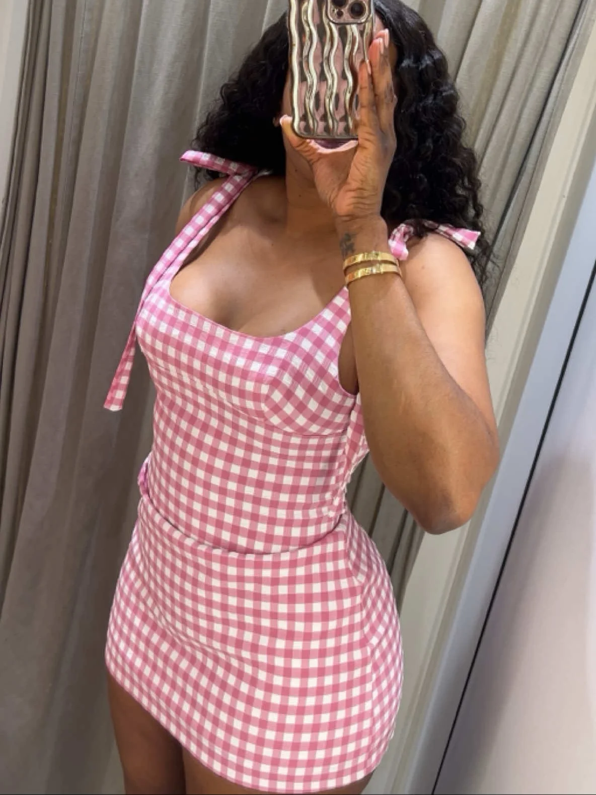 

Women's clothing 2025 summer new square neck sleeveless mini dress female fashion backless bow decoration plaid sexy dress