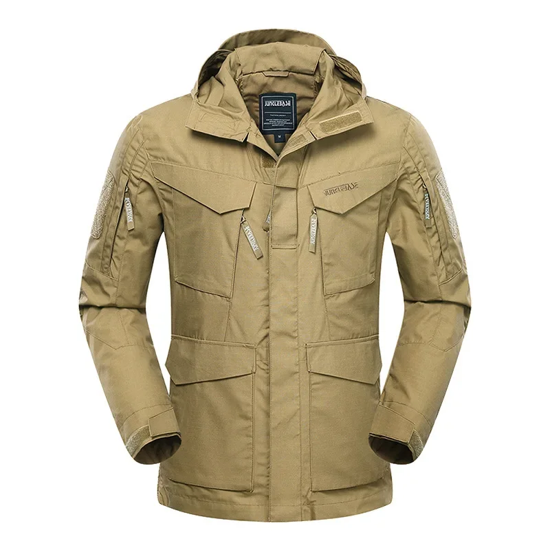 OEMM65 Tactical trench coat camouflage American hooded khaki jacket multi-pocket outdoor training