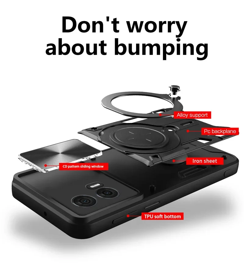 For Motorola Moto Edge 50 Fusion Case Slide Camera Protect Phone Case For Edge50 Fusion Armor Funda Magnet Ring Stand Back Cover