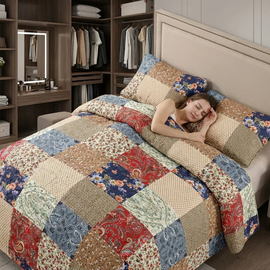 Soft Breathable 2/3pcs Minimalist Quilt Set - Queen Size Foldable Bed Cover with 1-2 Pillowcases  Machine Washable for Hotel Bedroom Decoration Random colors