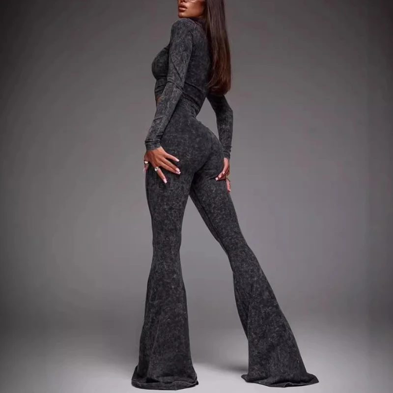 Cool Sassy Women's Autumn New Fashion Trend Long Sleeve Slim Slim Long Flared Pants Suit