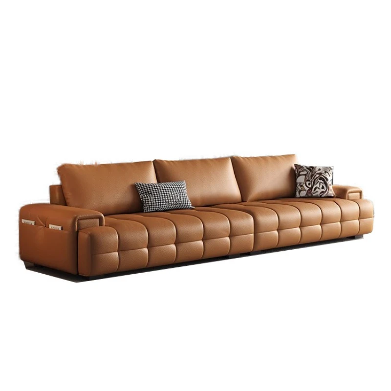 

Internet celebrity Lawrence leather sofa living room premium Italian light luxury first layer cowhide straight row