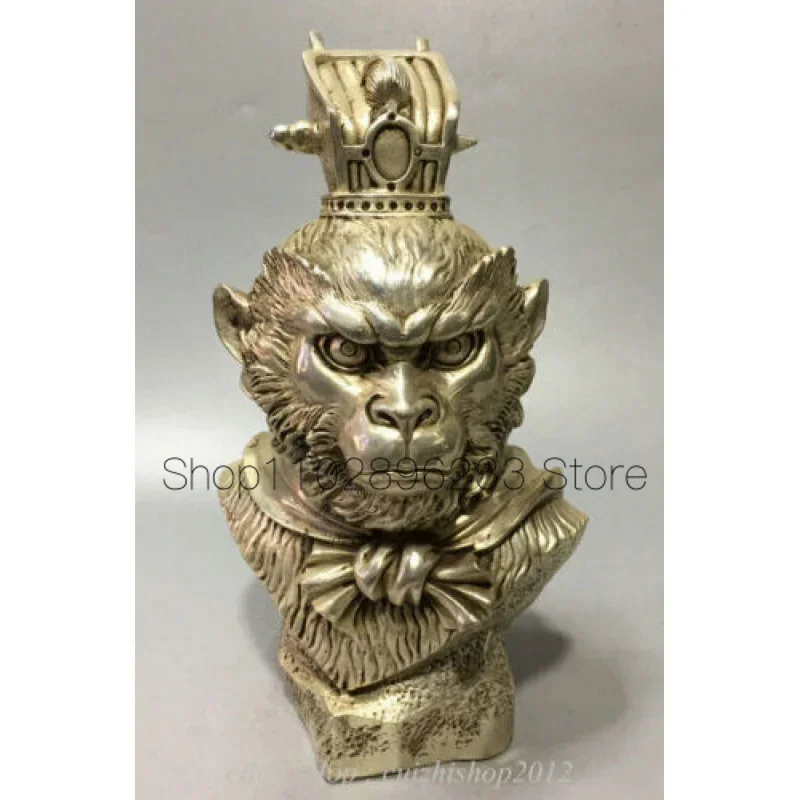 

10" Old China Silver Journey to the West Sun Wukong Monkey King Bust Statue