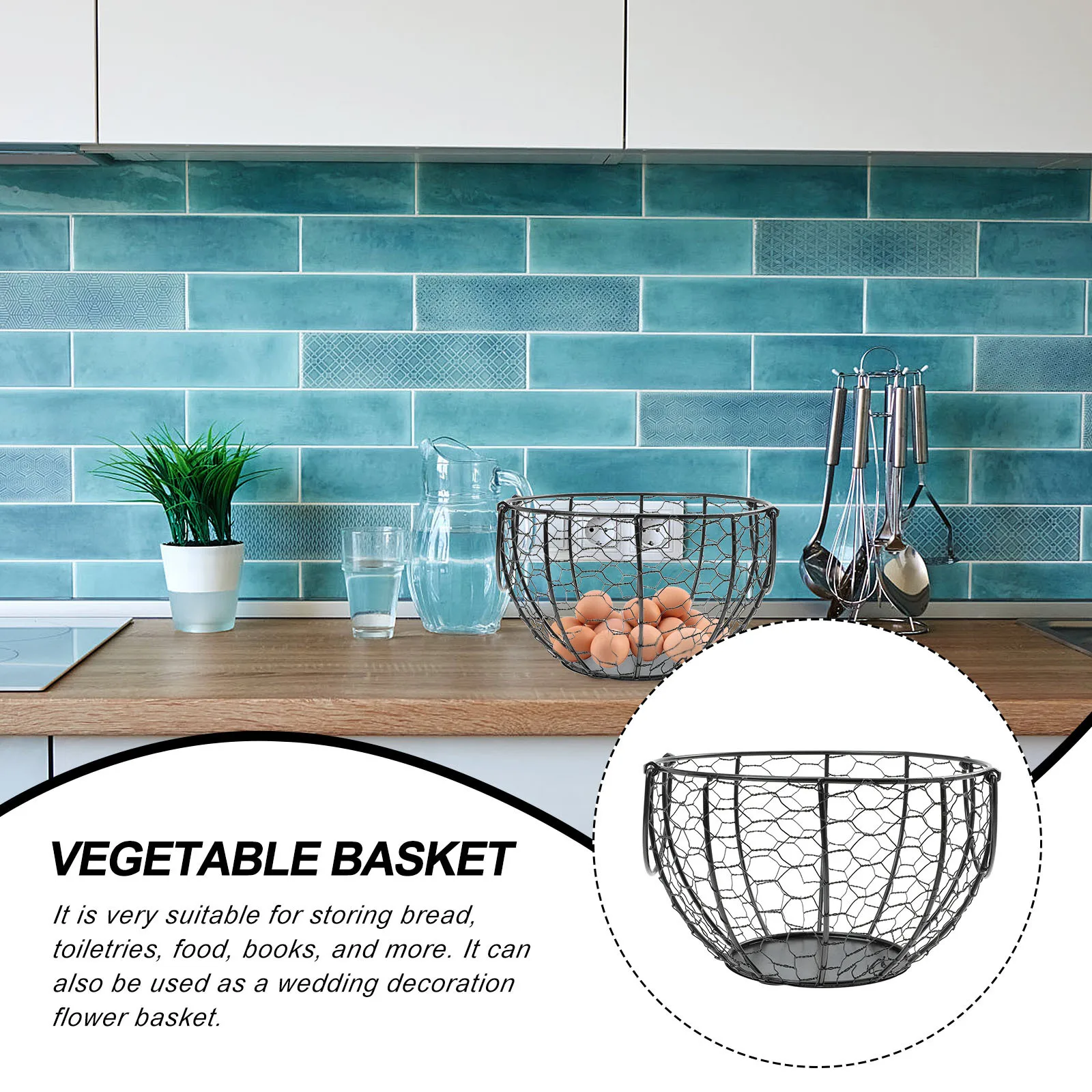 

Iron Storage Rustic Household Food Basket Vegetable Basket Kitchen Adornment Food Containers Egg Collecting