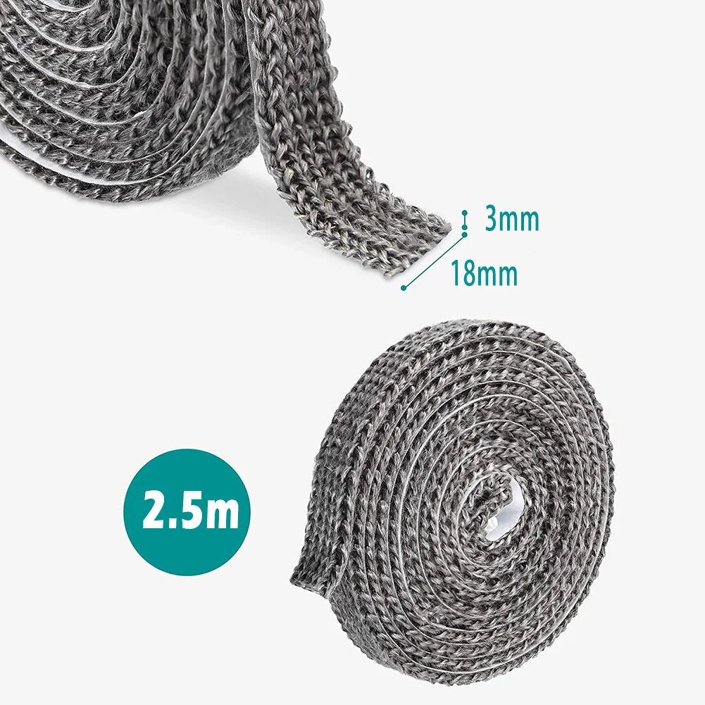 Stove Rope Sealing Strip 2.5Mlength 18x3mm Wide Black Flat Ropes Self Adhesive Glass Seal Fire Rope Temperature Resistance