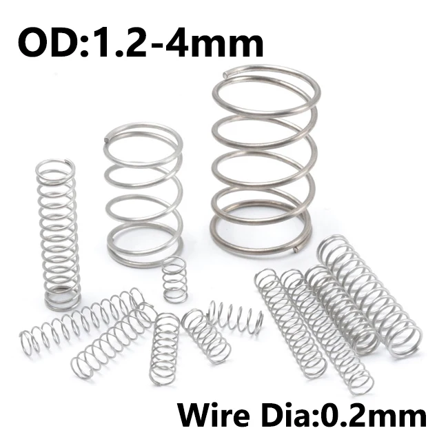 Диаметр проволоки: 0,2 мм, микромалая пружина сжатия, возвратная пружина, внешний диаметр: 1,5-4 мм, пружина давления из нержавеющей стали 304