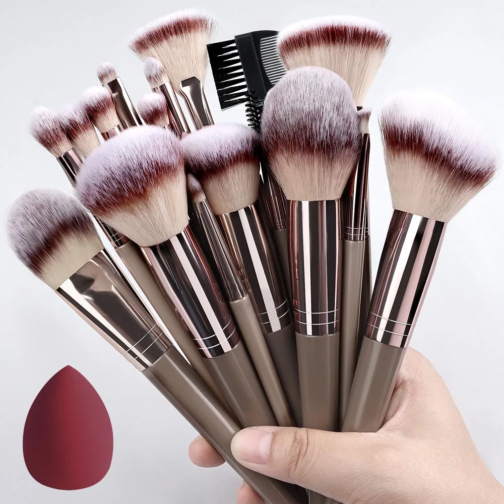 Hot Champagne Makeup Brushes Set 3-20Pcs Cosmetic Foundation Powder Highlight Blush Face Eyes Make Up Brush Women Beauty Tools