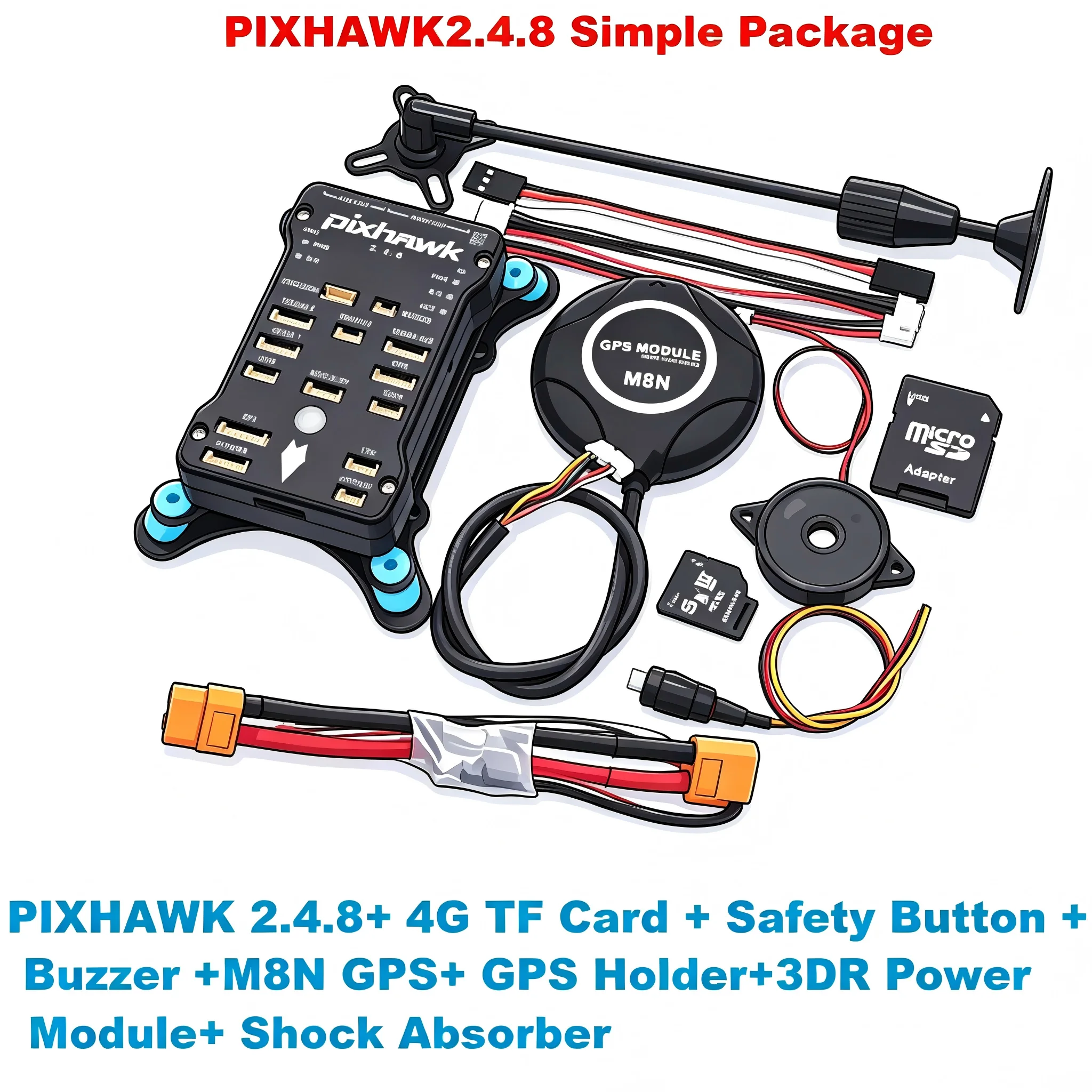 Rctosky Pixhawk PX4 PIX 2.4.8 32 Bit Flight Controller Autopilot with 4G SD Safety Switch Buzzer M8N GPS Power Module