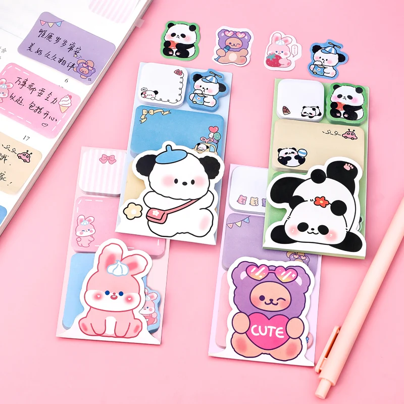 100Sheets Cute Cartoon Animal Sticky Memos Panda Rabbit Note Pads School Stationery Label Office Supplies Planner Index Stickers