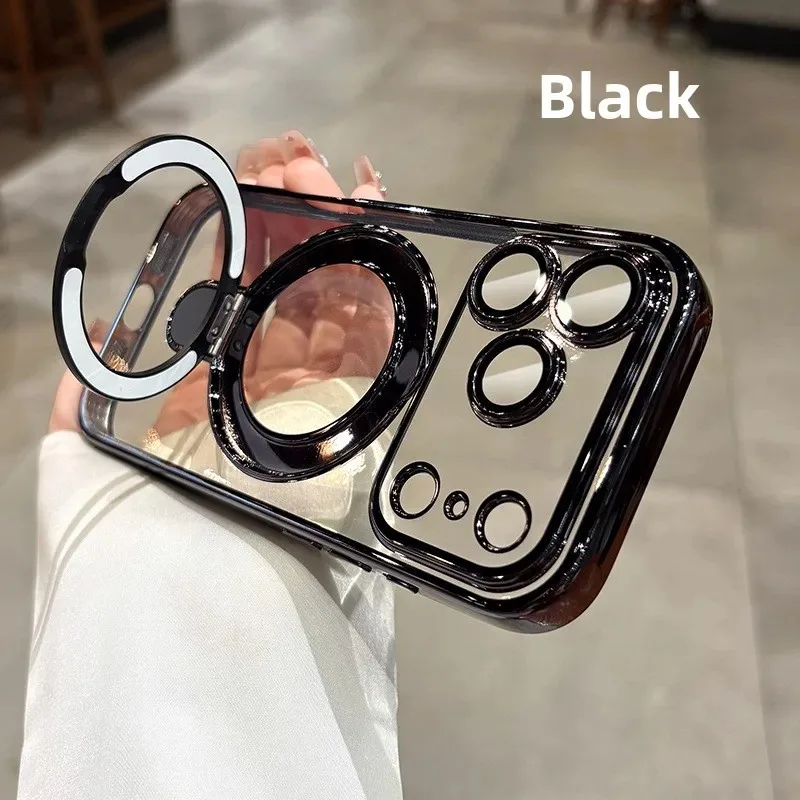 مسند مغناطيسي شفاف مطلي لهاتف Magsafe لهاتف IPhone 17 Pro Max Air 16 15 Plus 14 واقي عدسة مضاد للسقوط