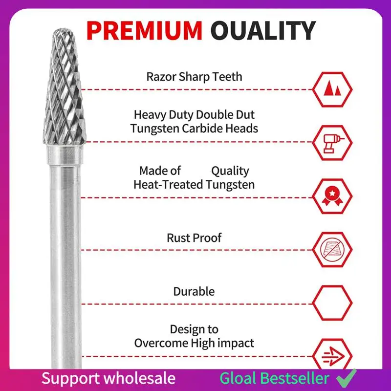 

A38M 10 Pcs Carbide Burr Set 1/4 Inch Shank, Double Cutting Burr For Milling, Carving, Engraving, Deburring, Drilling Wood