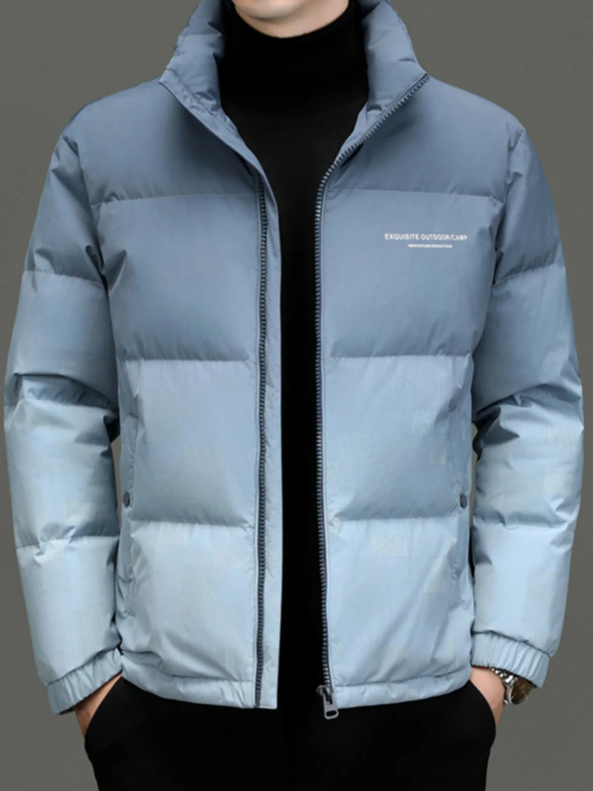 

Мужская утепленная куртка с воротником-стойкой, новинка 2024 года, зимнее пальто, молодежная модная верхняя одежда из полиэфирного волокна, белый пух