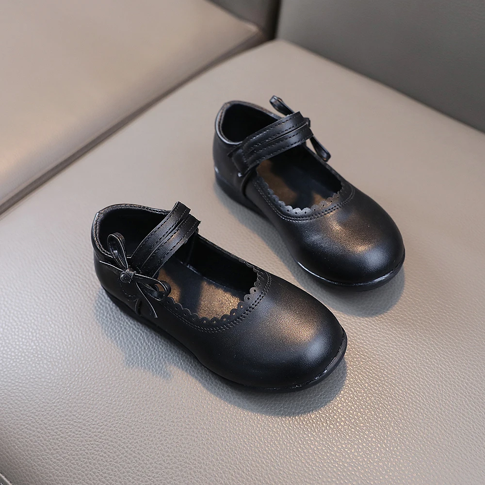 

COMFY KIDS Черные туфли из искусственной кожи с бантом для девочек Элегантные низкие туфли с регулируемым ремешком Легко чистится Всесезонная школьная официальная обувь