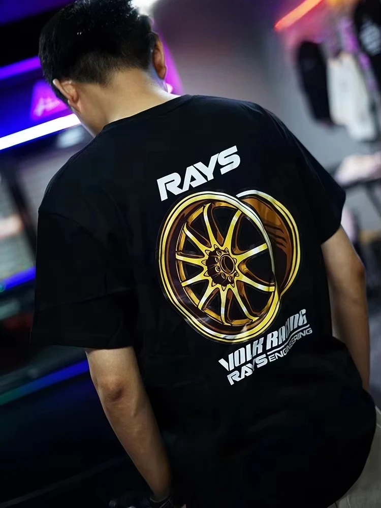 

Лето 2022, новая японская модифицированная автомобильная RAYS Wheels JDM CE28N TE37, хлопковая тяжелая футболка с короткими рукавами и круглым вырезом