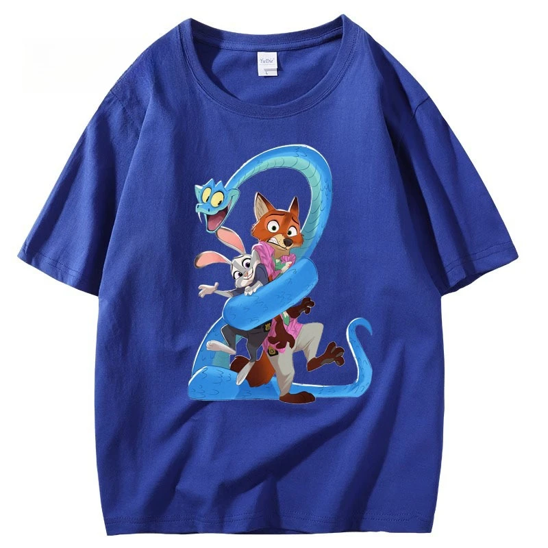 ديزني كريزي نيو زوتوبيا جوديث نيك كارتون مطبوعة أزياء زوجين تي شيرت فضفاض كبير الطبعة الكورية قصيرة الأكمام أعلى #3