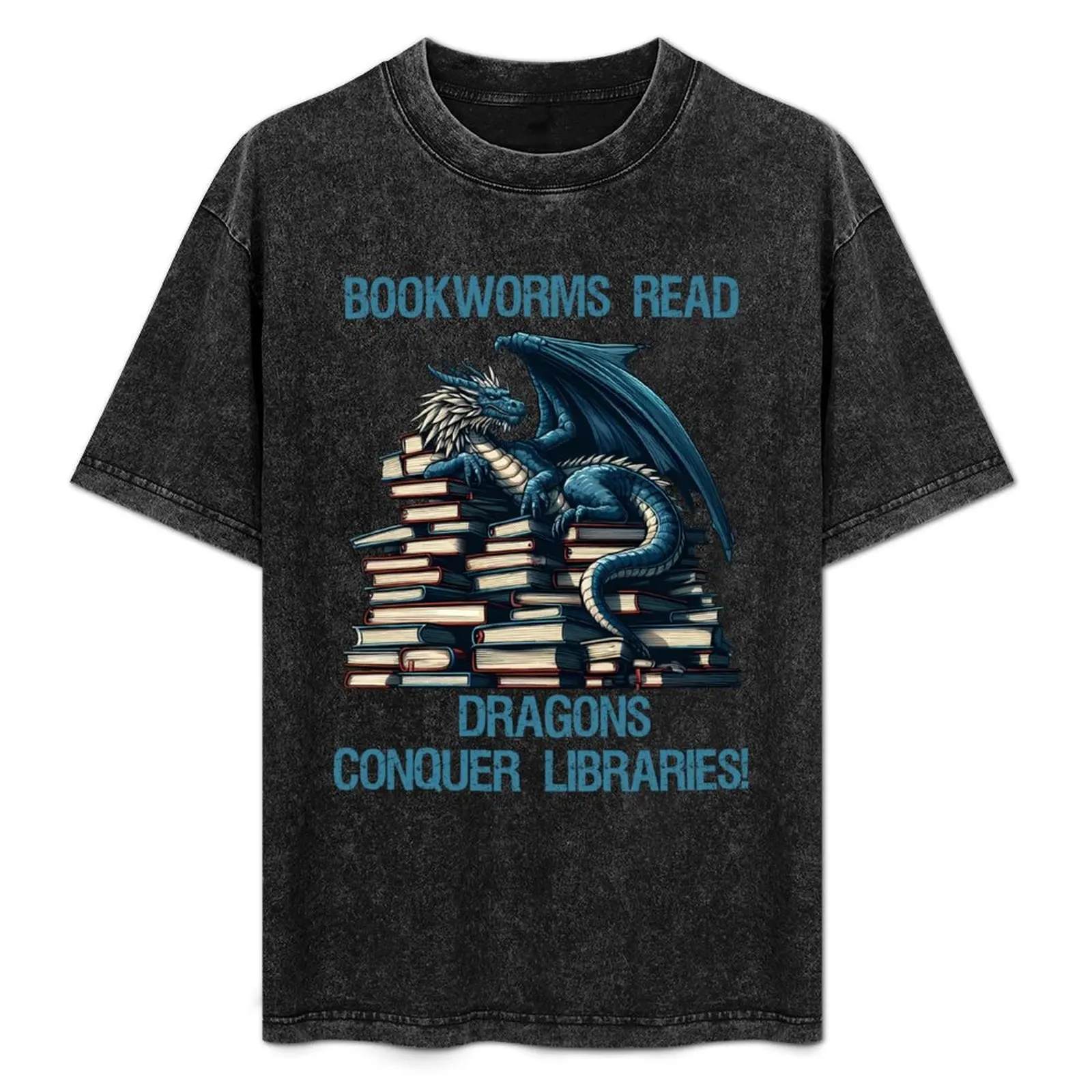 Blue Dragon on the pile of books T-Shirt sports fans man t shirt graphic tee shirt mens graphic t-shirts pack