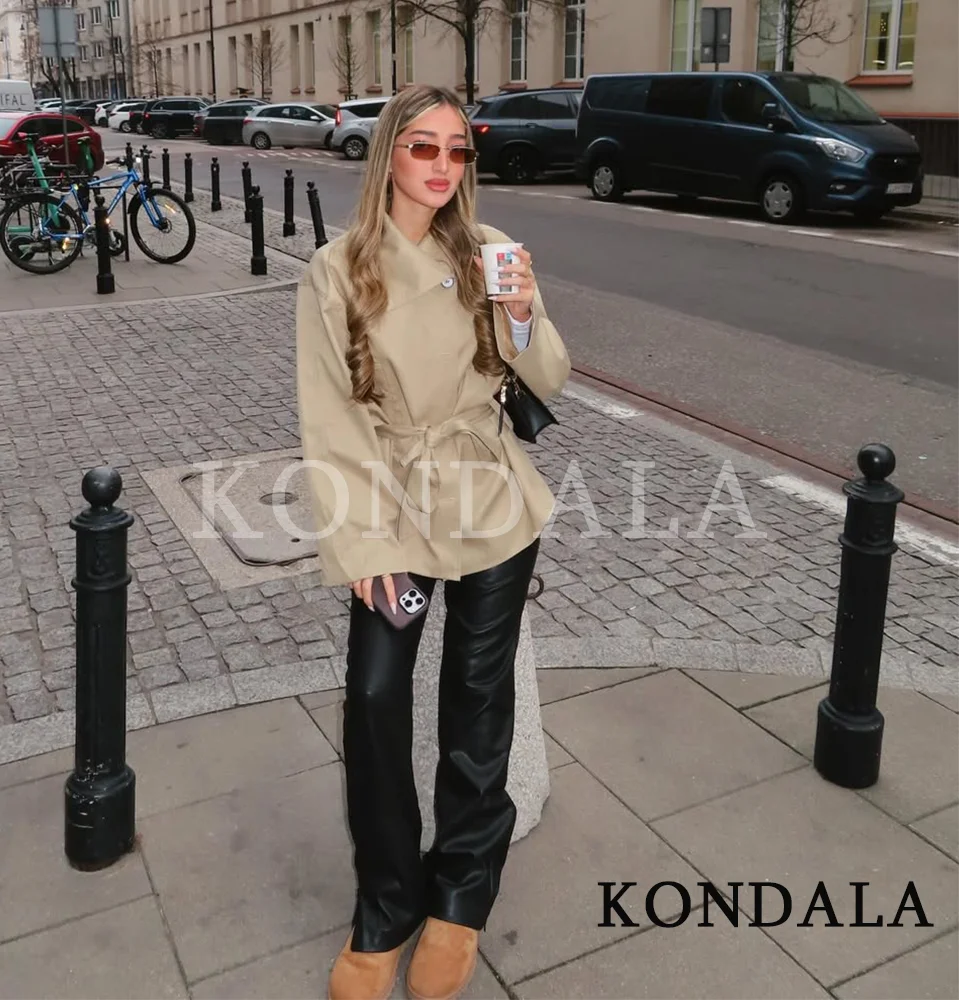 

KONDALA Trendy Commute Trench Jacket Women Lapel Belt Loose Trench Coat 2026 New Spring Fashion High Street Casual Female Jacket