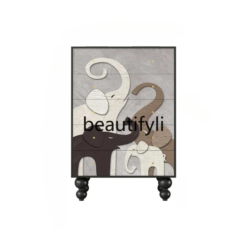 

French cream style elephant solid wood chest storage multi-layer locker