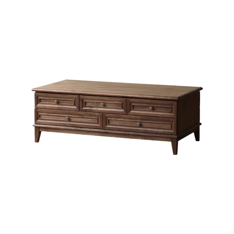 

American all-solid wood coffee table retro black walnut with pumping rectangular simple medieval tea table living room furniture