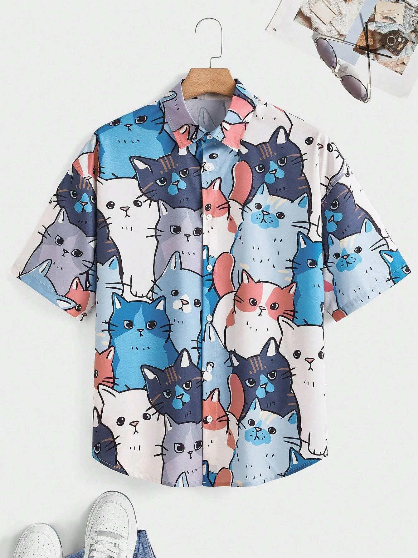 Fashion Men\'s Cute Cat Print Casual Daily Wear 3D Printing Short Sleeve Shirt Fashion Hawaiian Shirts Men\'s Harajuku Shirts Tops