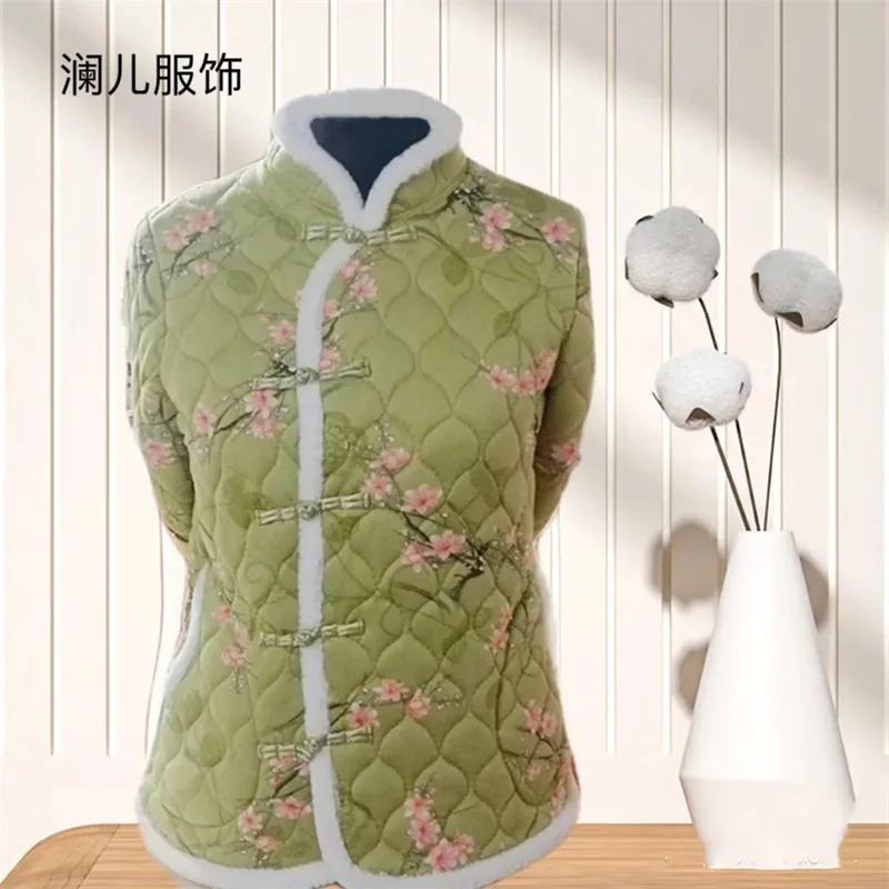 Chaqueta de algodón de plumón de camello para mujer, chaqueta de flores chinas Rojas, vestido de madre, otoño e invierno, 2023