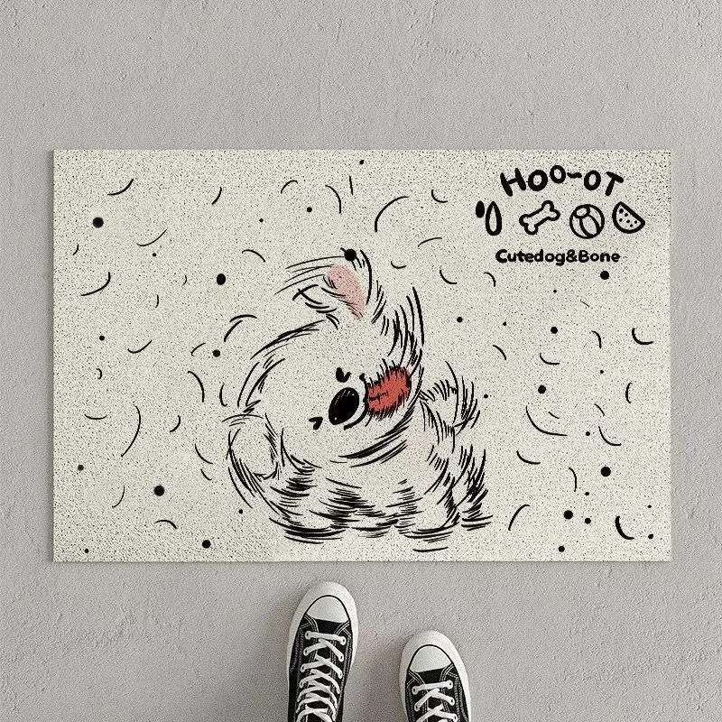 

Коврик для двери с милой собакой и костями, уличный противоскользящий коврик из ПВХ, шелковая петля, домашний декор, коврик для ног, внешний входной ковер, большой коврик для крыльца