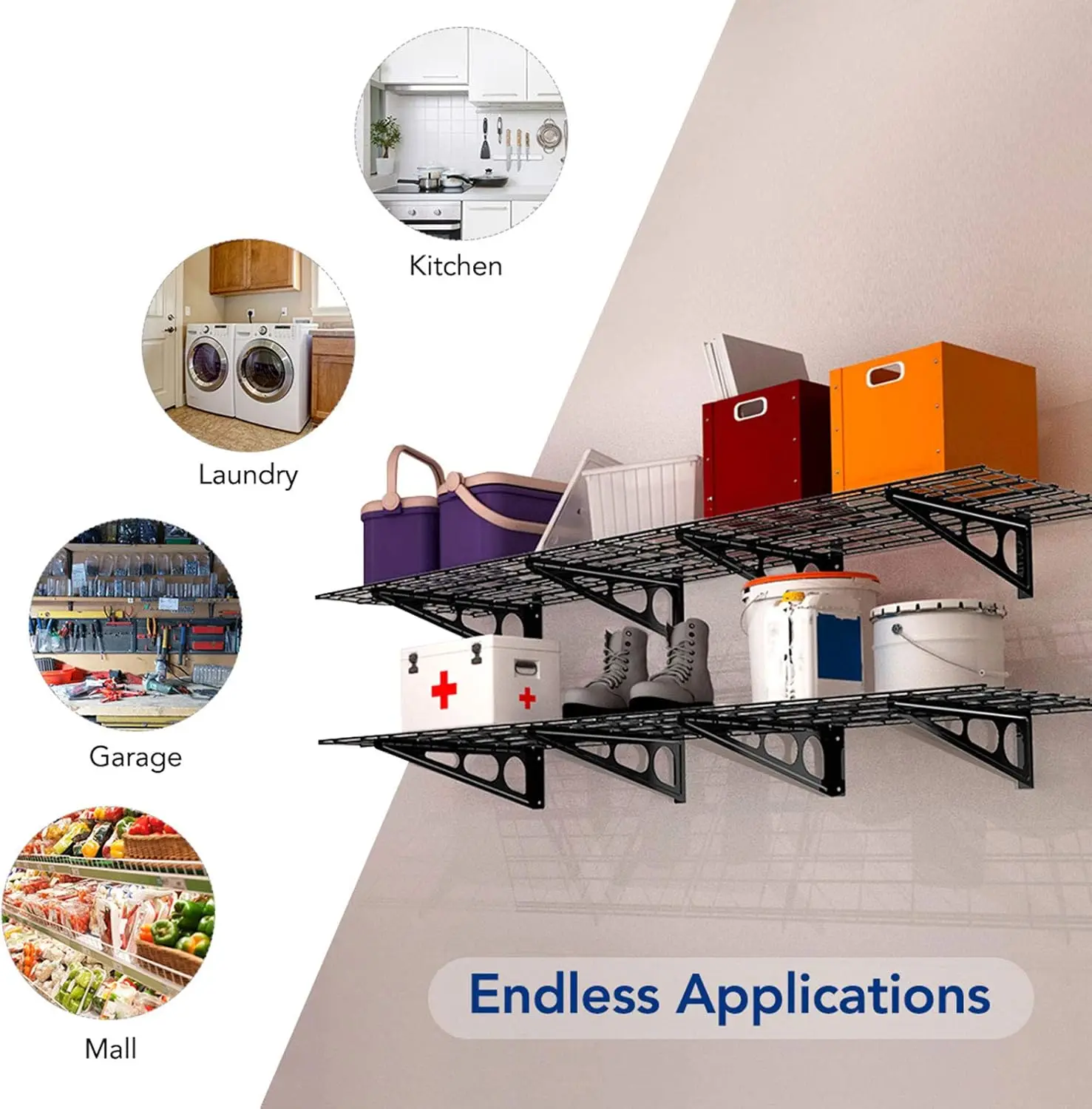 Prateleira de garagem de 2 pacotes, 2x6 pés, 24 polegadas a 72 polegadas, prateleira de parede, rack de armazenamento de garagem, prateleiras flutuantes, preta