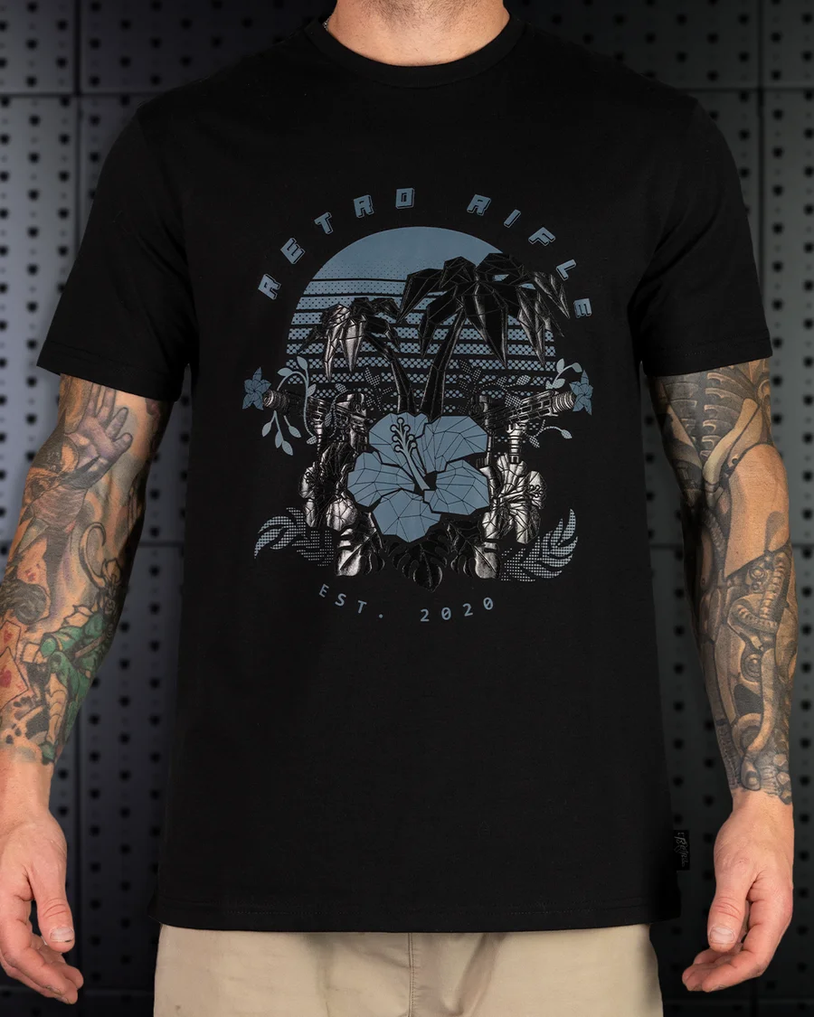 2026 Retro Rifle - Men's T-Shirt - Blackout Palm Graphic Printing High-end Luxury Unisex Style Both of Men and Women