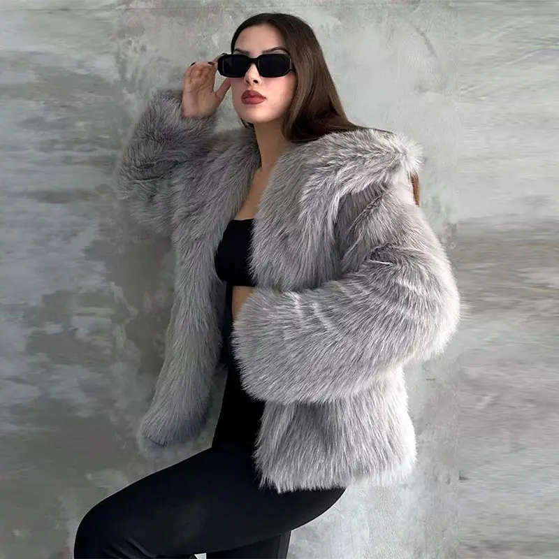 Manteau en fausse fourrure pour femmes, nouveau hiver à la mode, revers ample, manches longues, fourrure et fourrure comme un Style élégant, 2025
