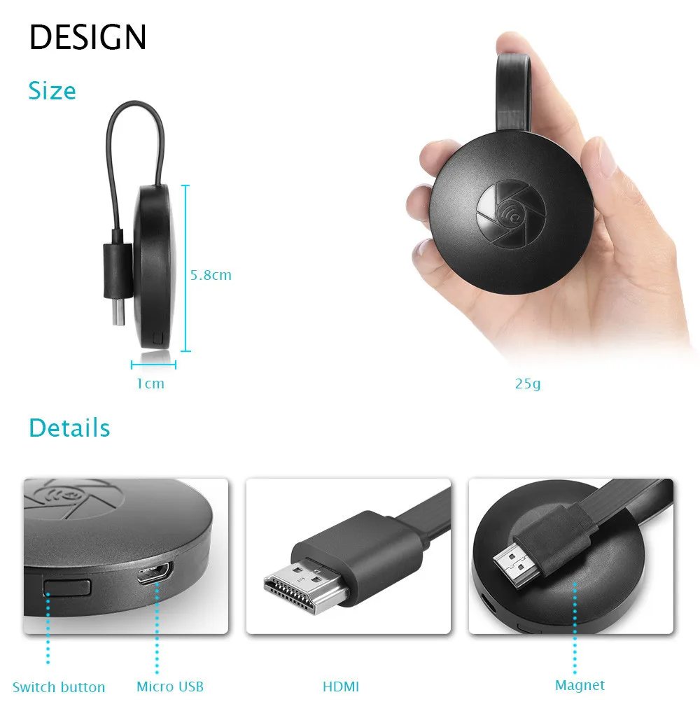 Chromecast-TV Stick MiraScreen G2, receptor de pantalla Compatible con HDMI, Wifi, Dongle de TV, pantalla de espejo, Anycast para Android e IOS,