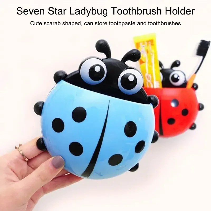 1PC No Need To Punch Holes Seven Stars Ladybug Toothbrush And Toothpaste Holder Cartoon Suction Wall Storage Cute Drain Box