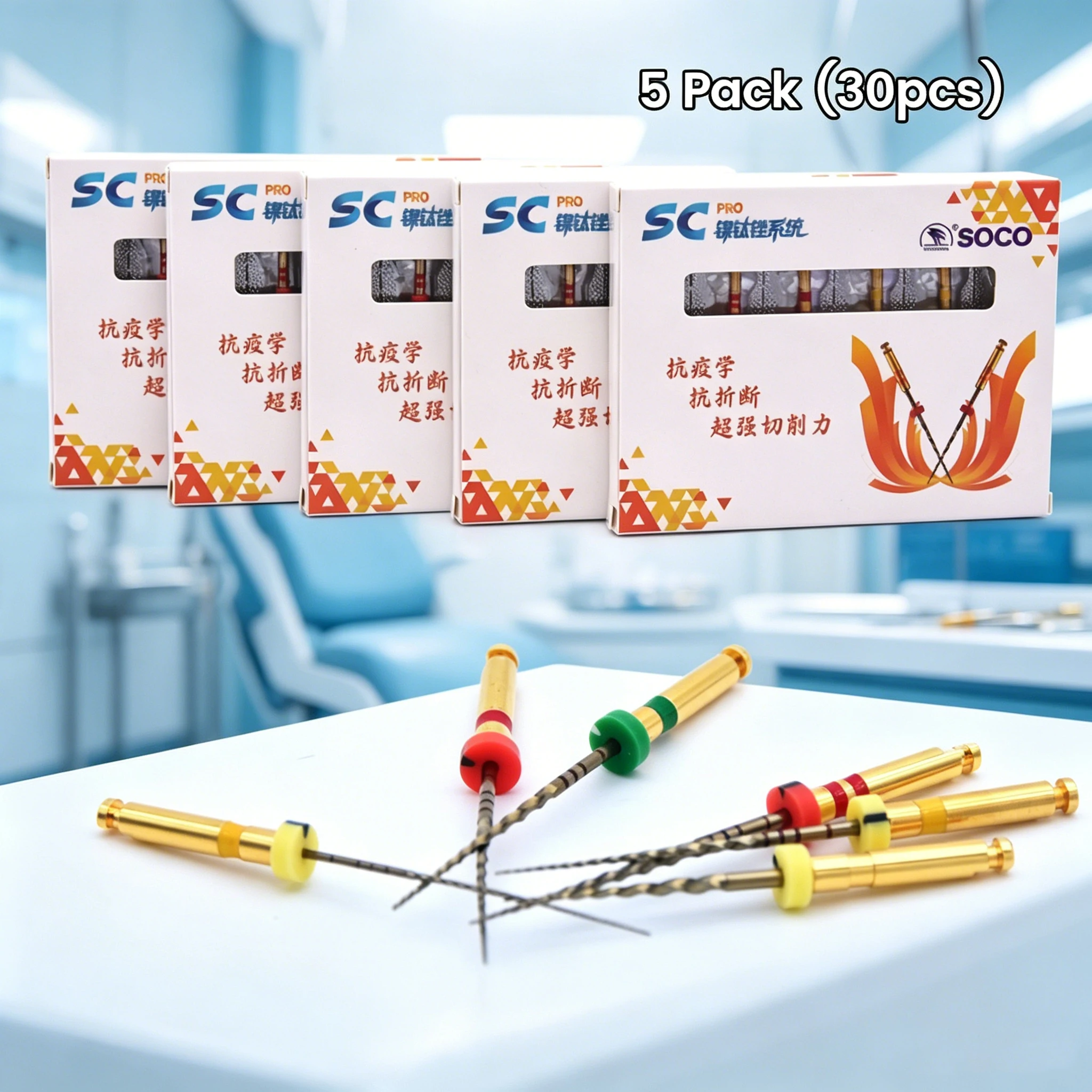 5Pack (30pcs) soco sc coxo Gold Dental Ni-Ti Root Canal Files COXO SC Rotary File Dental Open End Files/Unclogging Files/Shaping