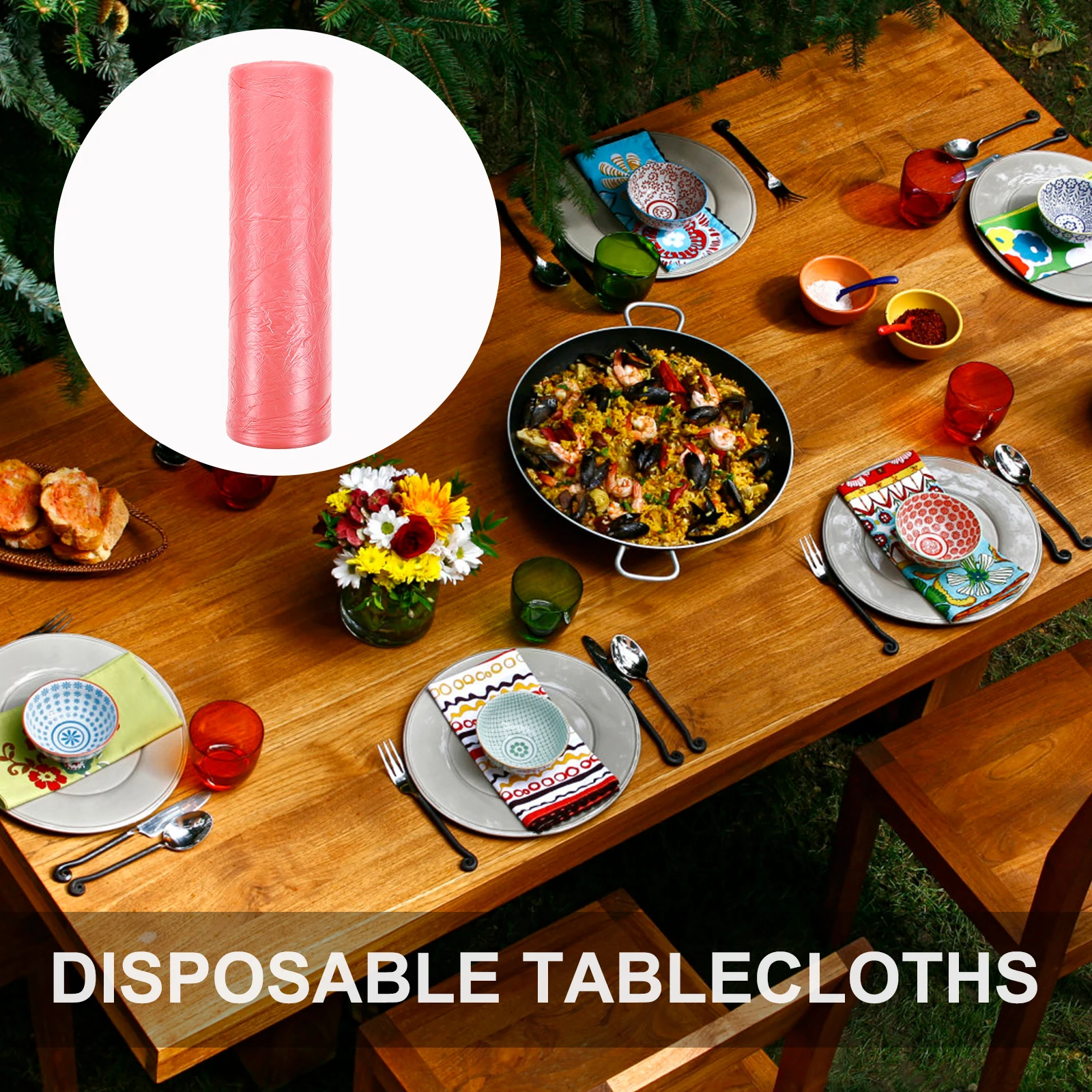 

Disposable Tablecloth 1 Roll Plastic Thin Film One-Time Party Tablecovers For Home Hotel Cafe Kitchen Red 180X180Cm