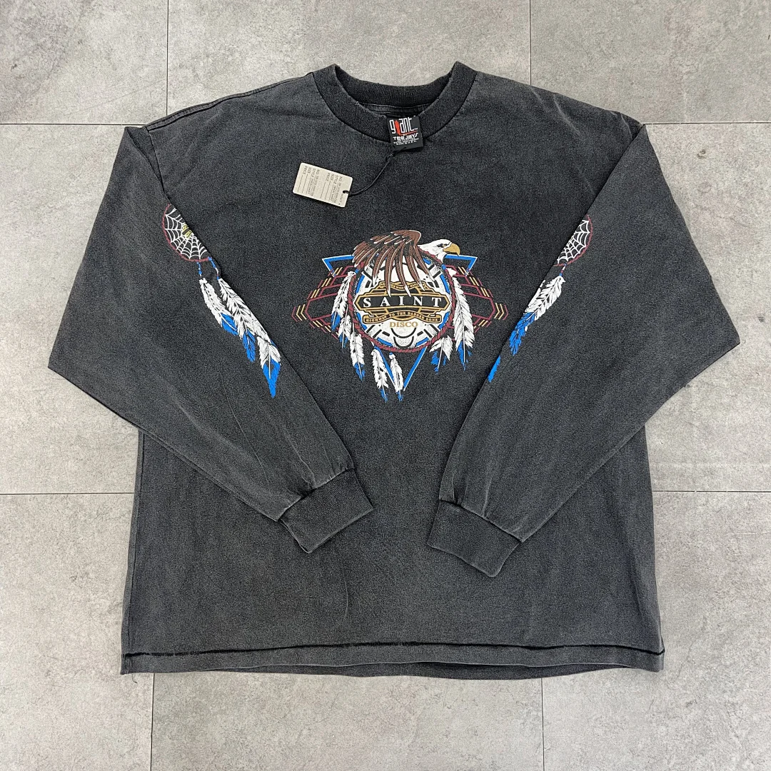 2026ss Top Version SAINT Spiderweb Ink-splatter America High Street Washed Long-sleeve Base T-shirt Oversized Women Men T shirts