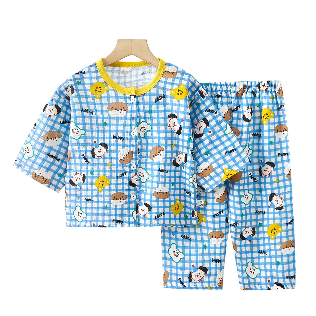 Children's Home Suit Summer Spring New Breathable Cotton Gauze Baby Girl's Pajamas Suit Top+ Pant Boy's Home Clothes