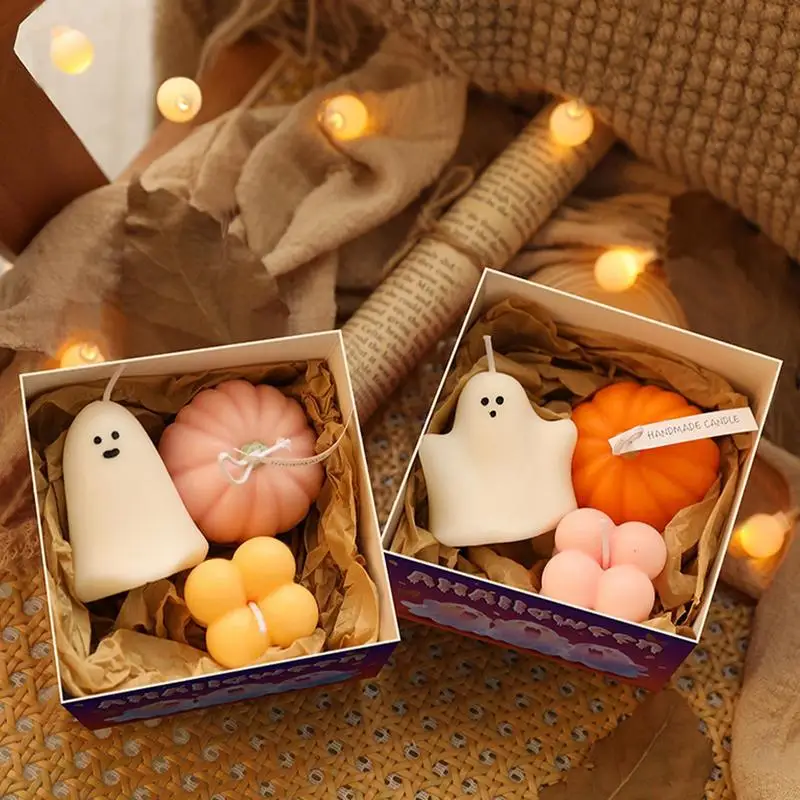 Halloween Ghost Pumpkin Aromathe Candles Decor Cute Halloween Candles Gifts Set Room Decor for Dining Table Party Bedroom