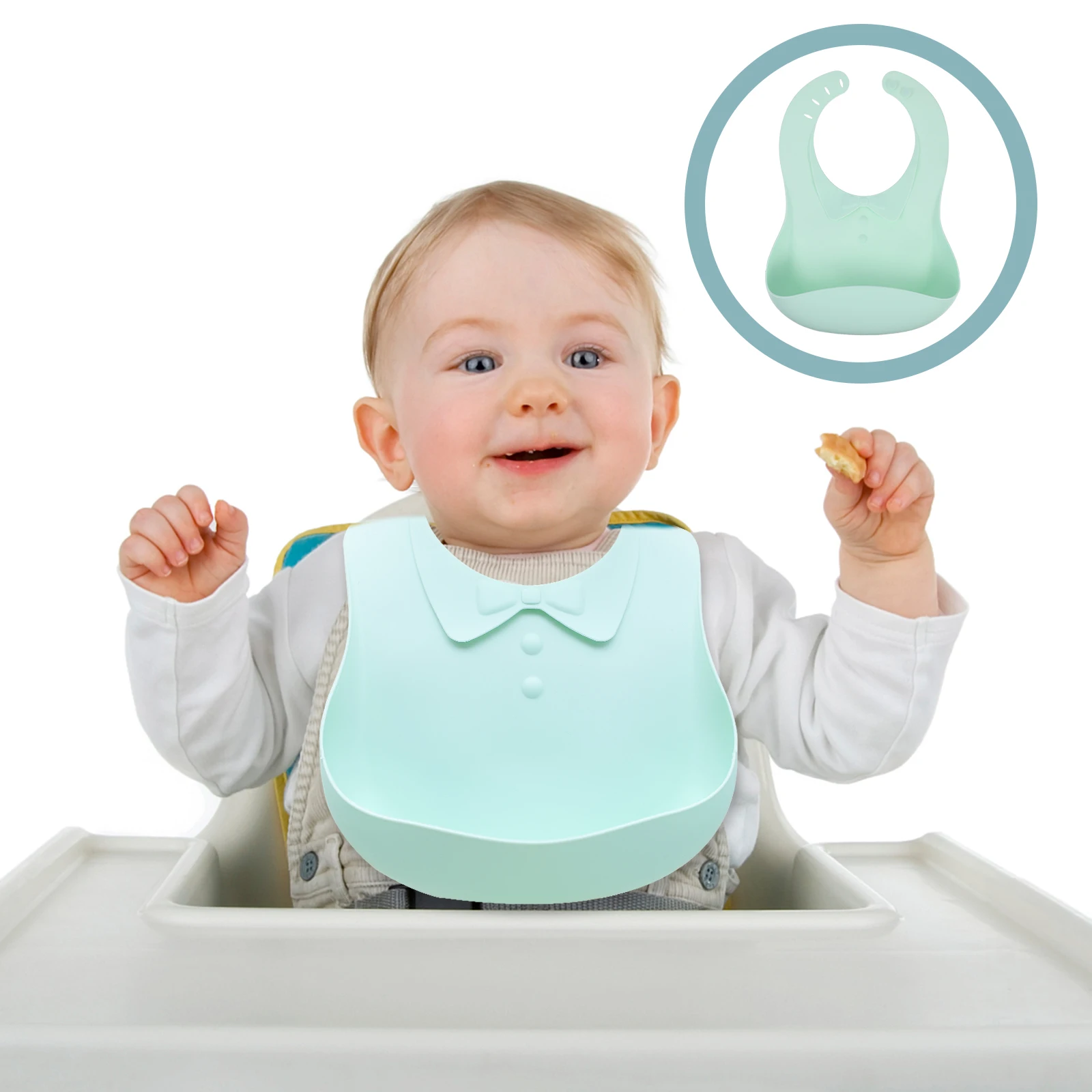 

Silicone Baby Waterproof Kids With Catcher Food Grade Adjustable Soft Comfortable Unisex Toddler Bib Easy Clean Dust-Free