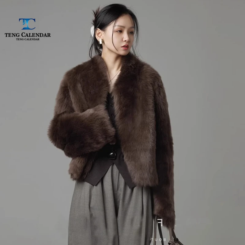 

Faux Fur, Korean-style Short-length Concealed Button One-piece Fur Coat, Women's New Winter Style for 2025