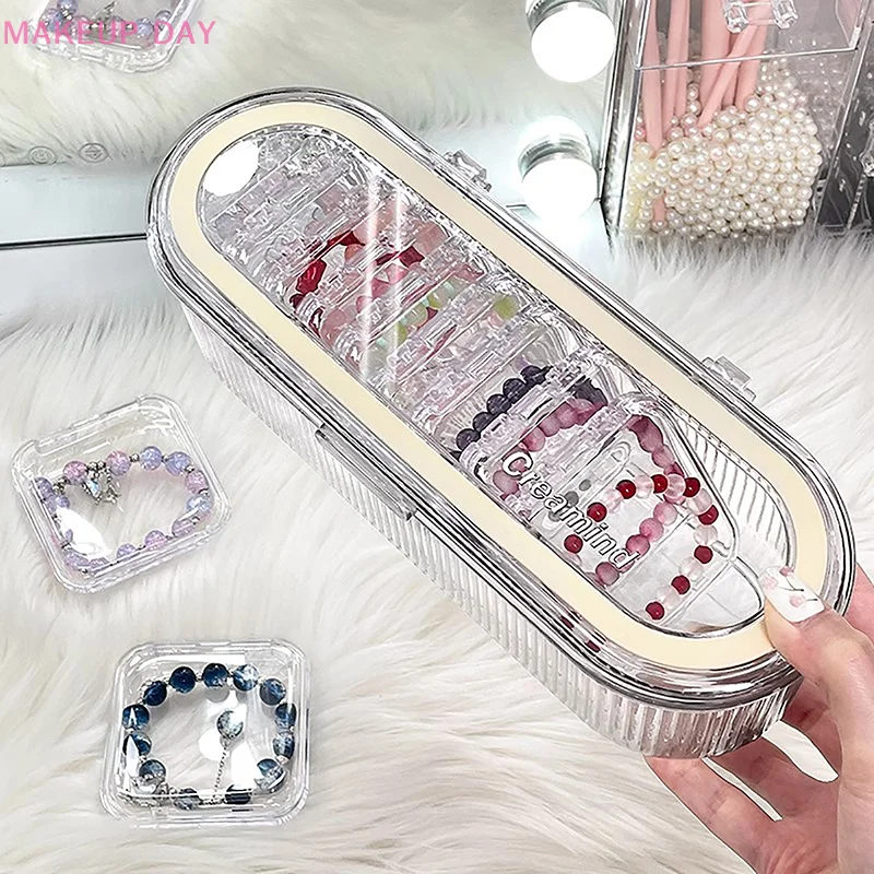 Dust-proof Wearing Storage Box Transparent Stripe Rectangular Cover Handmade Nail Sheet Dressing Table Top Sealed Nail Display