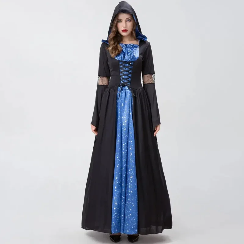 Costume da travestimento operato da strega nera per adulti, demone cosplay di Halloween