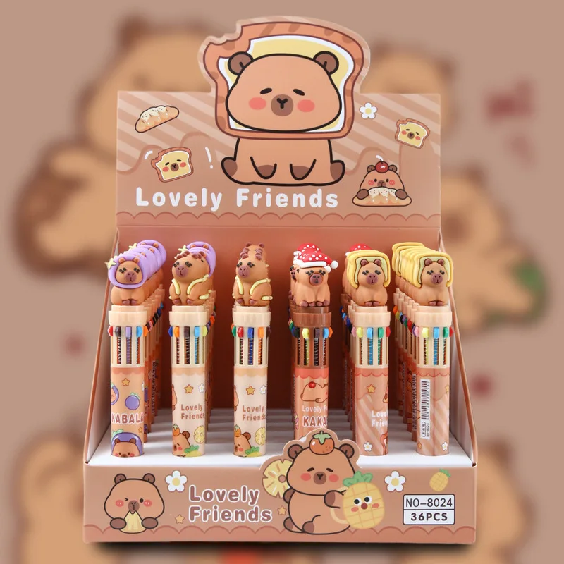 

36pcs/Set Kawaii Bear Multi Color Pen 10 Colorscapibala Capybara Ballpoint Pens Writing Drawing Journaling School Prizes Gift