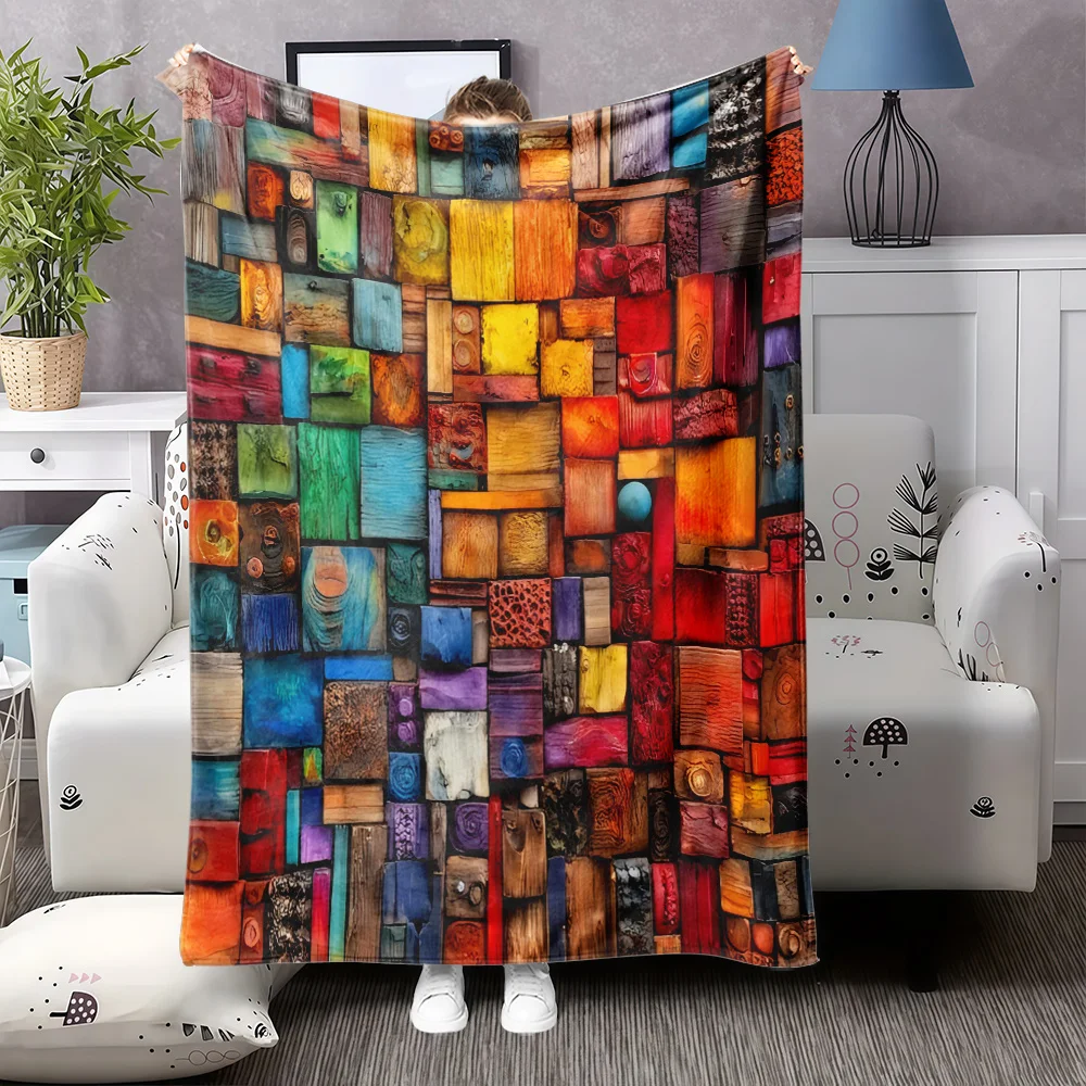 Textured Geometric Puzzle Pattern Large Lightweight Blanket Perfect For Creative Studio And Adult Warm Artistic Accent Accessory